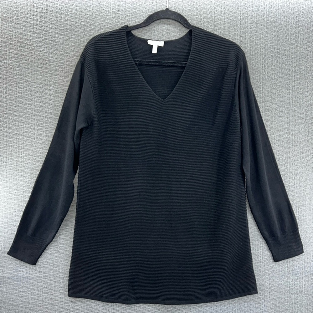 Ella Moss Women Black V Neck Long Sleeve Loose Fit Knit Sweater Size S